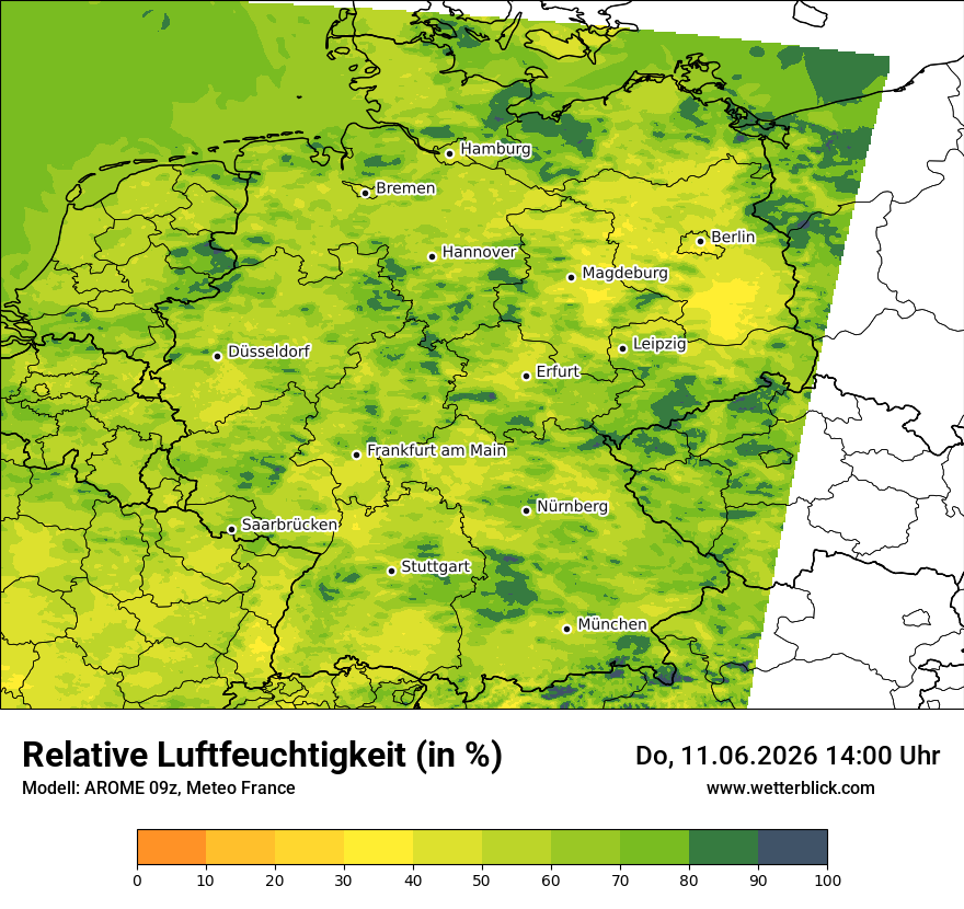 Modellkarte AROME – relhum – deutschland