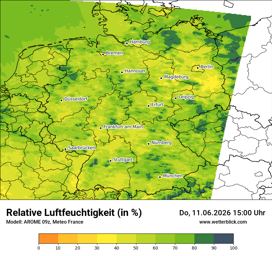 Modellkarte AROME – relhum – deutschland