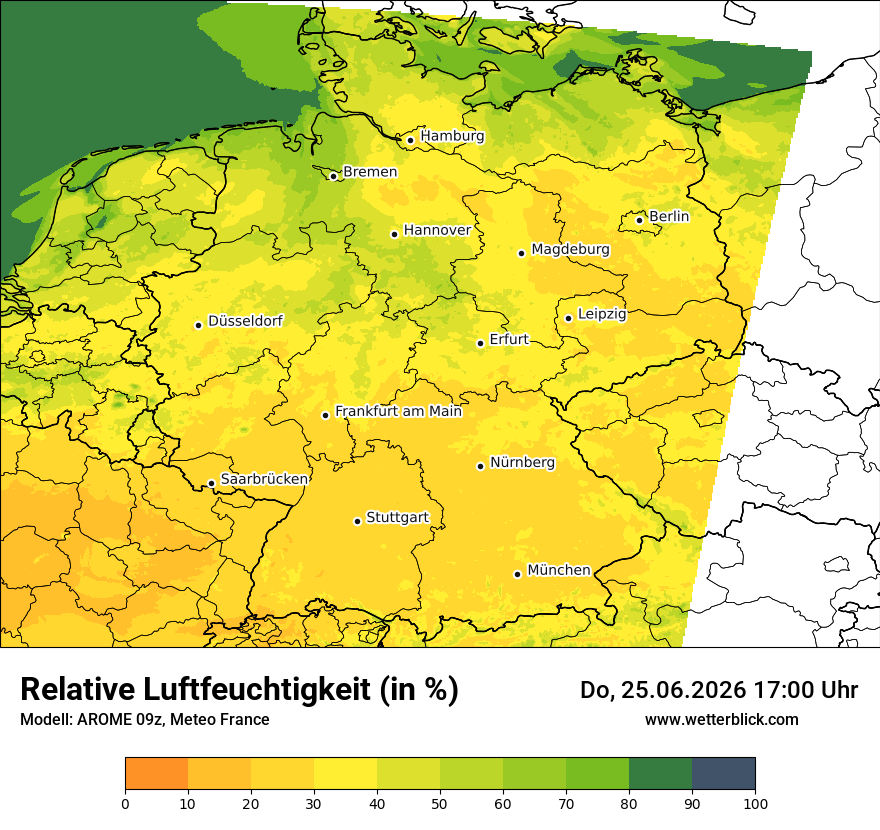 Modellkarte AROME – relhum – deutschland