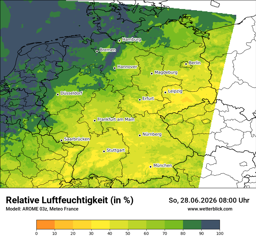 Modellkarte AROME – relhum – deutschland