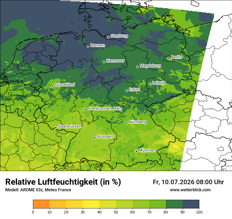 Modellkarte AROME – relhum – deutschland