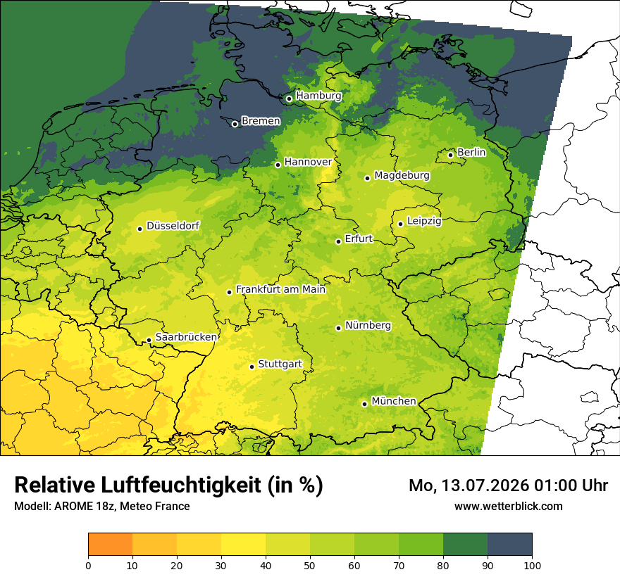 Modellkarte AROME – relhum – deutschland
