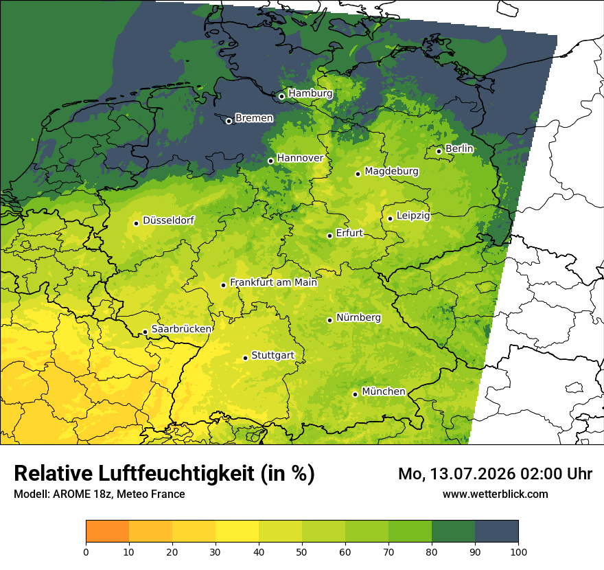 Modellkarte AROME – relhum – deutschland
