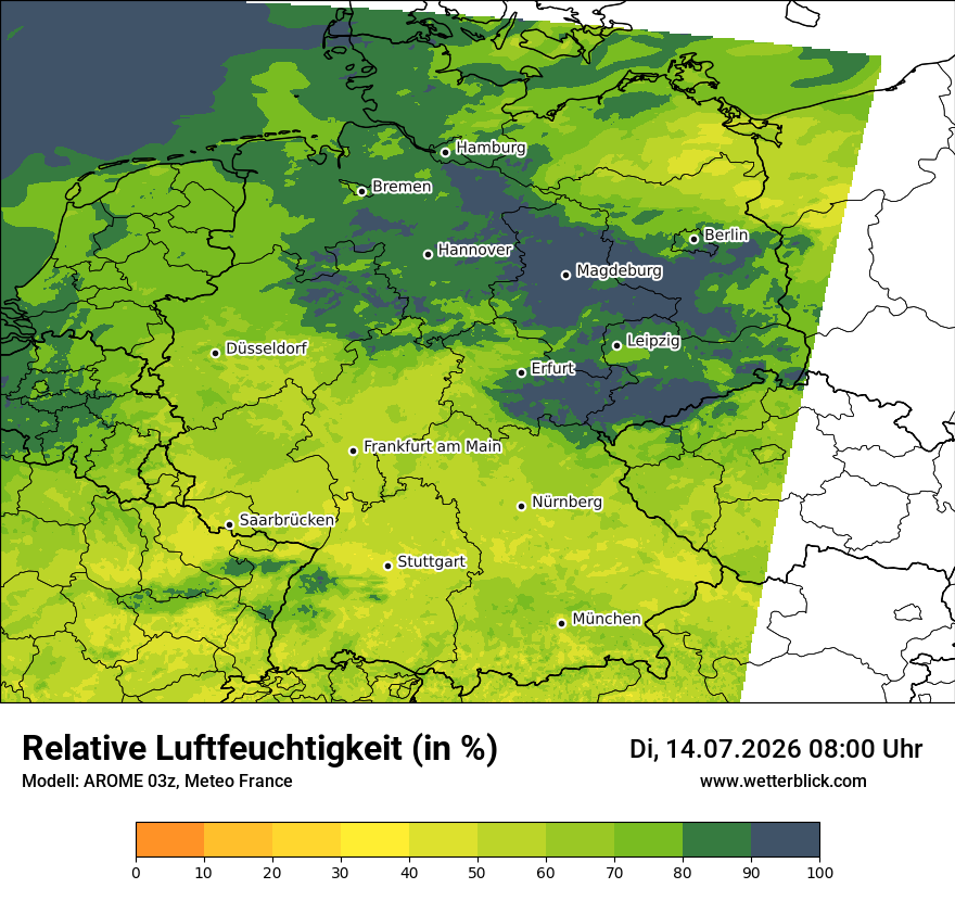 Modellkarte AROME – relhum – deutschland
