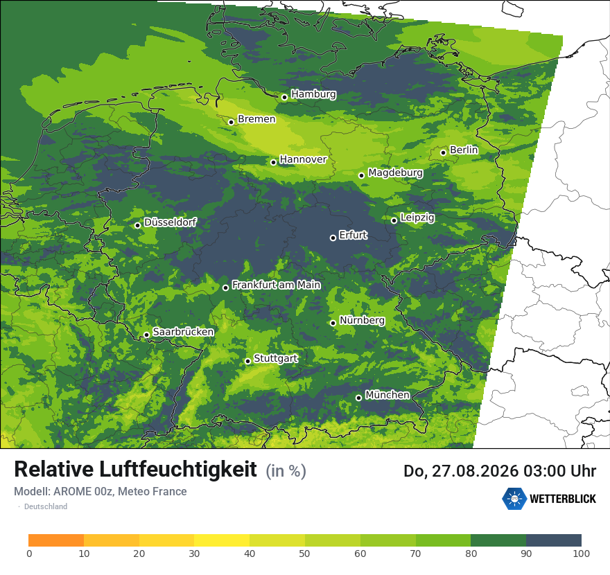 Modellkarte AROME – relhum – deutschland