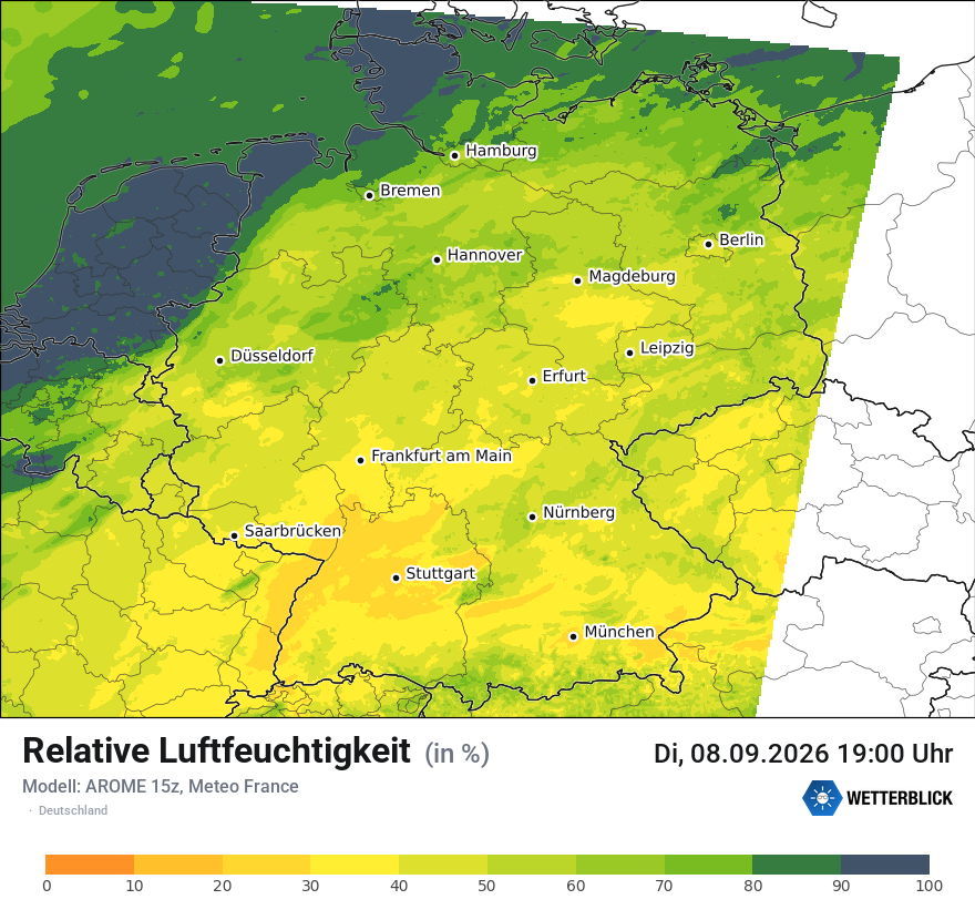 Modellkarte AROME – relhum – deutschland
