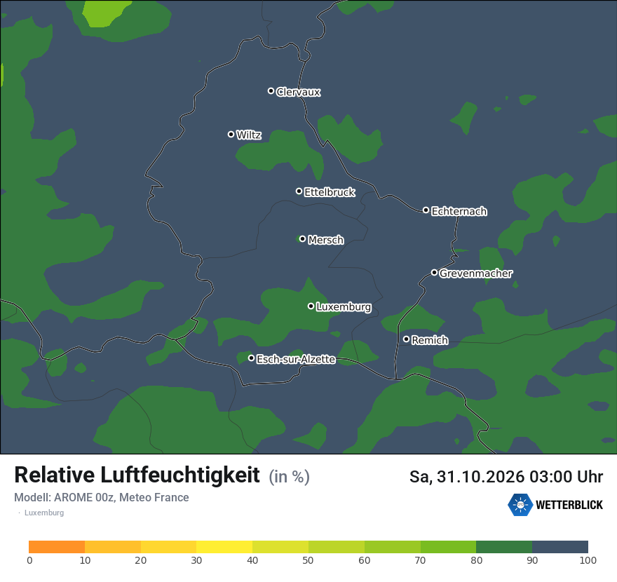 Modellkarte AROME – relhum – luxemburg