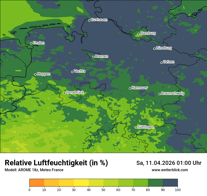 Modellkarte AROME – relhum – ni