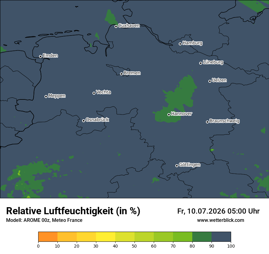 Modellkarte AROME – relhum – ni