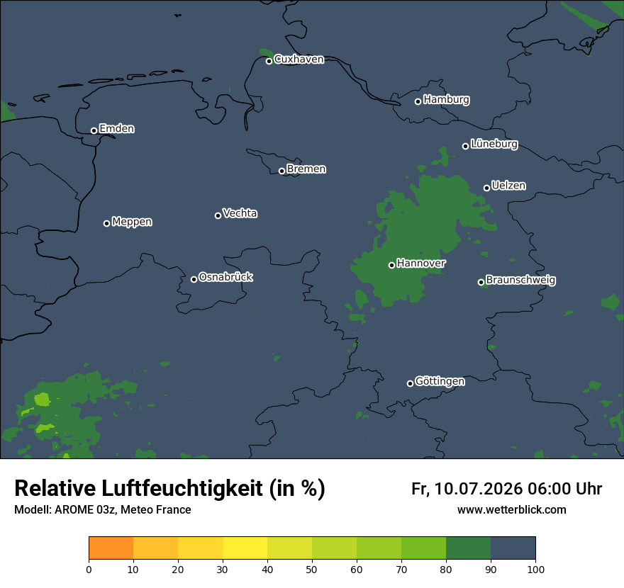 Modellkarte AROME – relhum – ni