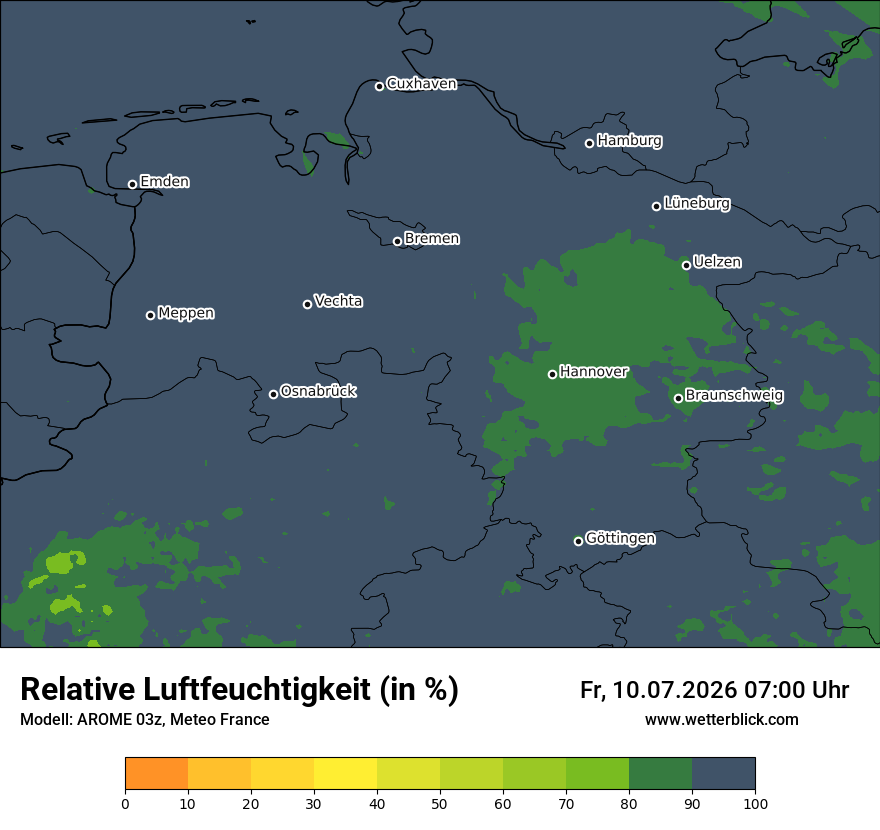 Modellkarte AROME – relhum – ni