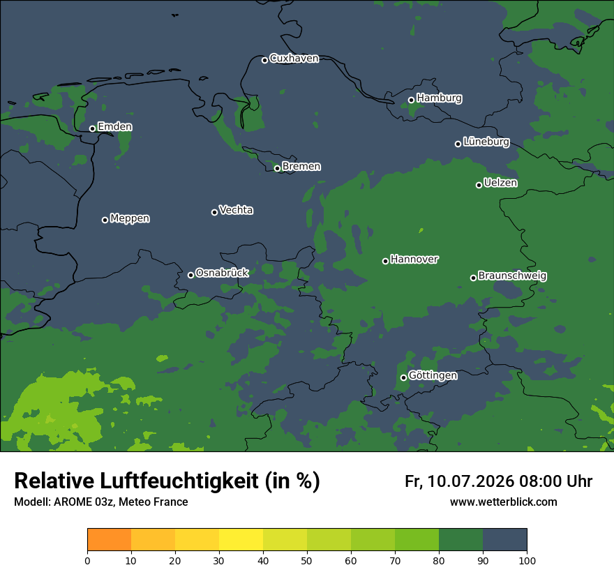 Modellkarte AROME – relhum – ni
