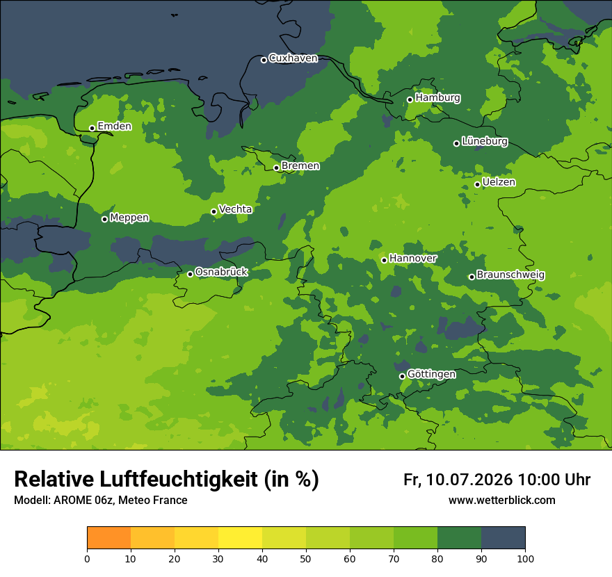 Modellkarte AROME – relhum – ni