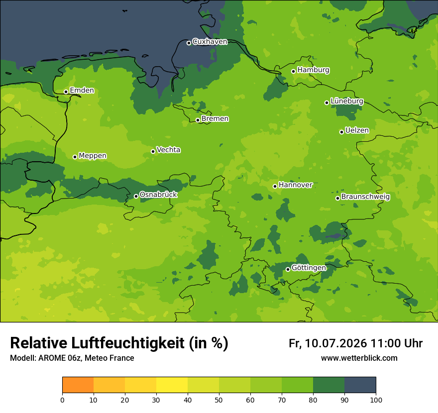Modellkarte AROME – relhum – ni
