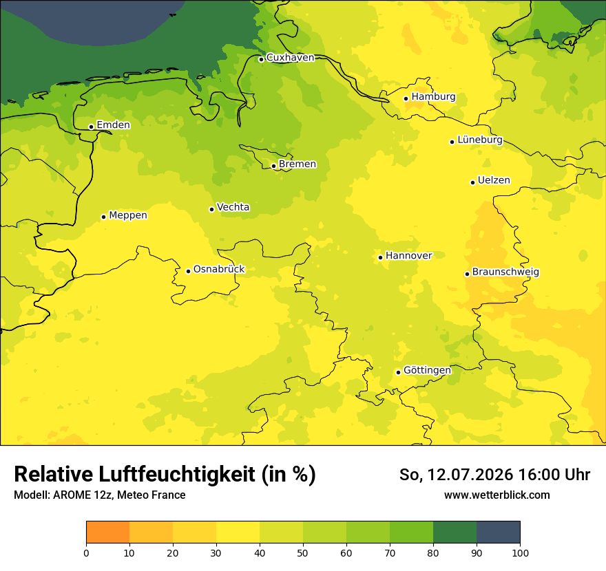 Modellkarte AROME – relhum – ni