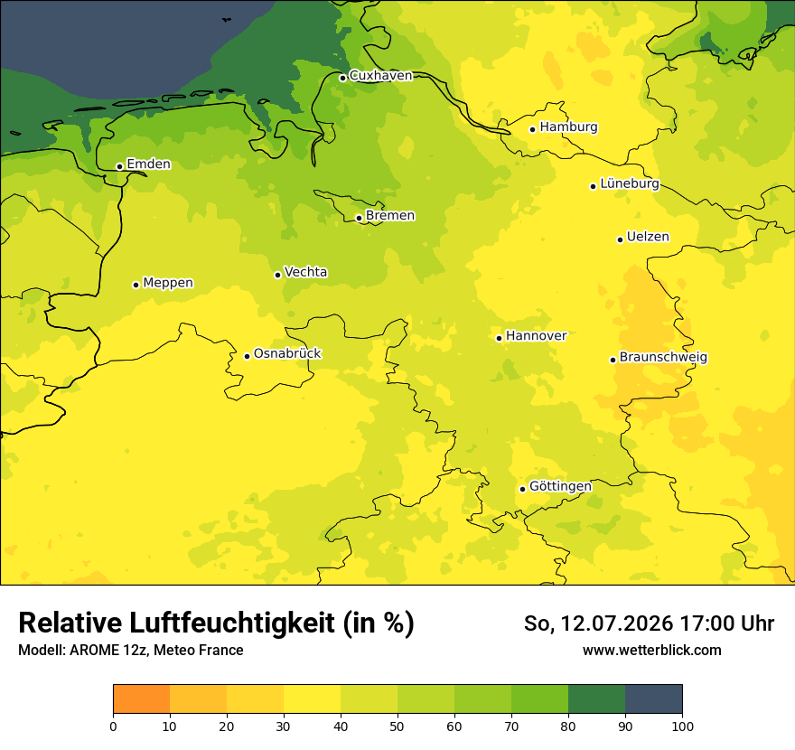 Modellkarte AROME – relhum – ni