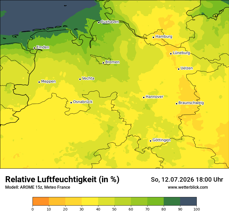 Modellkarte AROME – relhum – ni