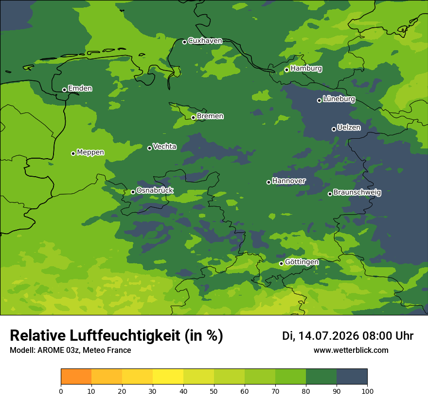 Modellkarte AROME – relhum – ni