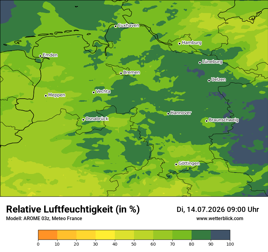 Modellkarte AROME – relhum – ni
