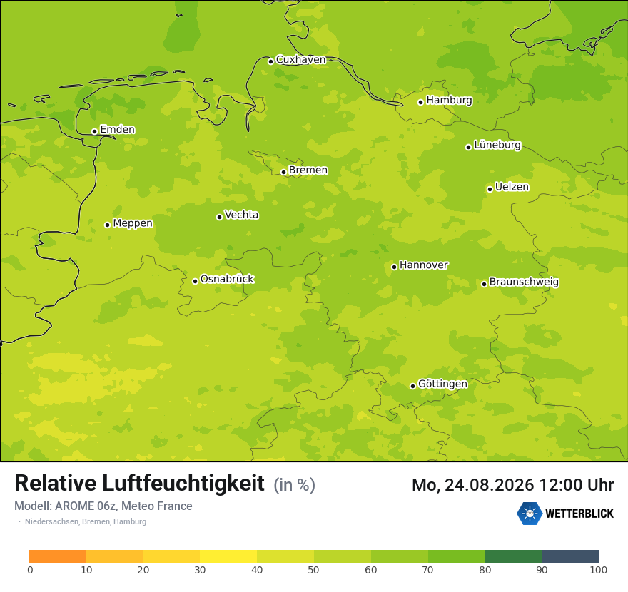 Modellkarte AROME – relhum – ni