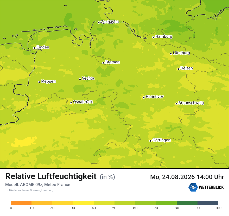Modellkarte AROME – relhum – ni