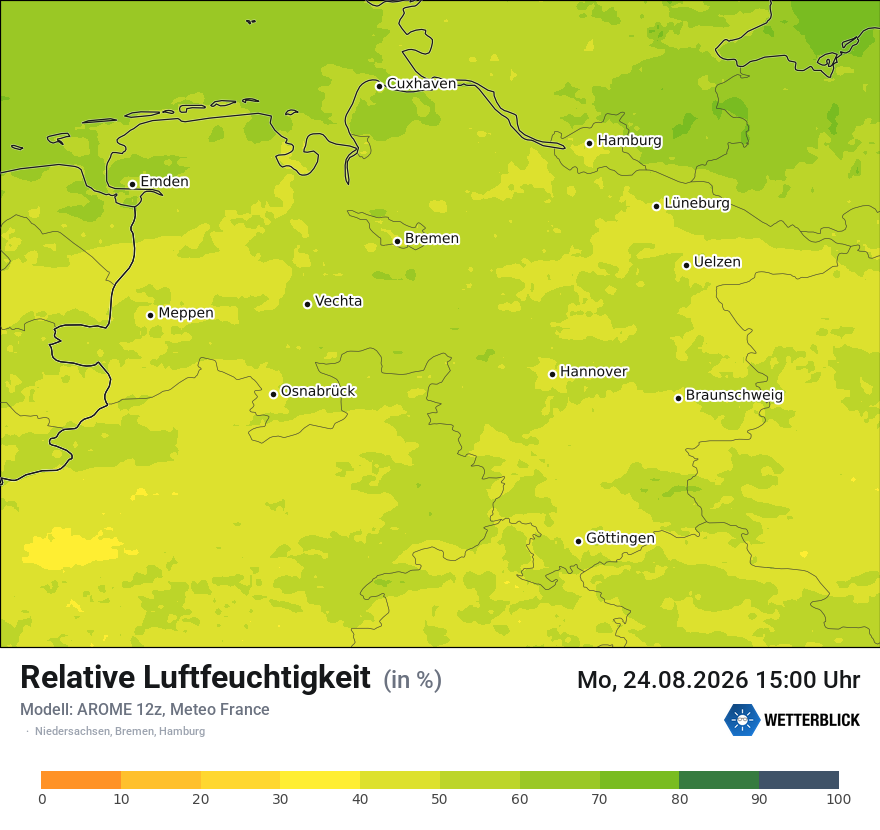 Modellkarte AROME – relhum – ni