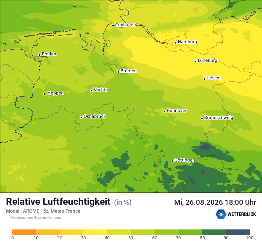 Modellkarte AROME – relhum – ni