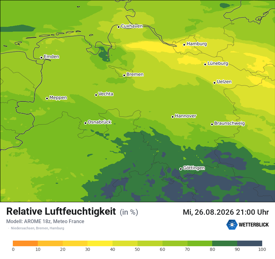 Modellkarte AROME – relhum – ni