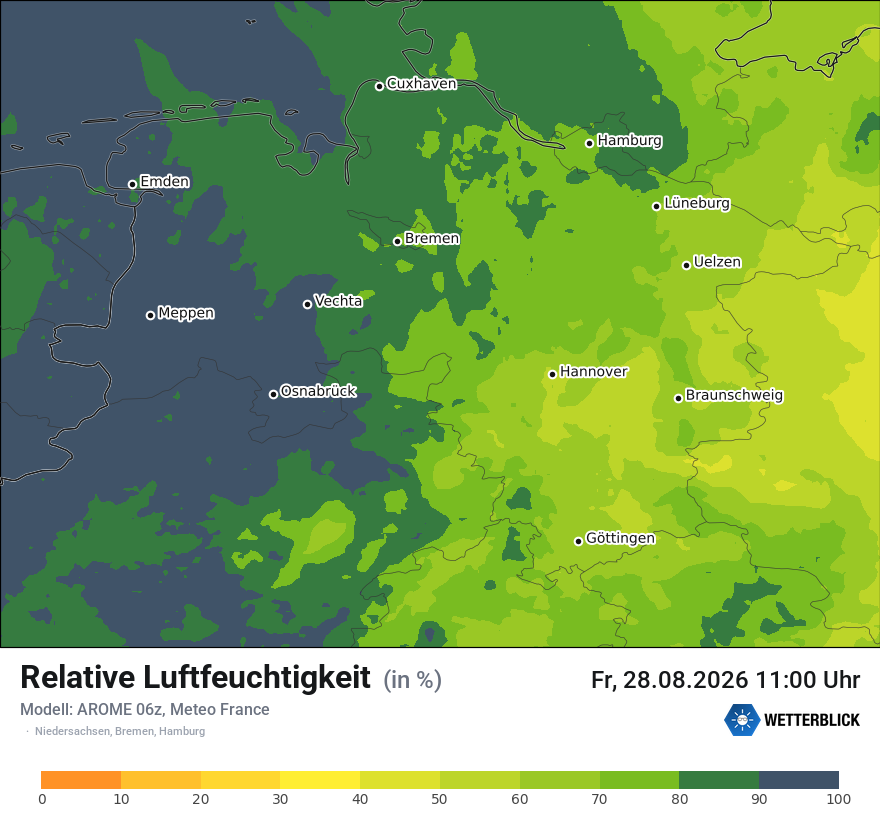 Modellkarte AROME – relhum – ni