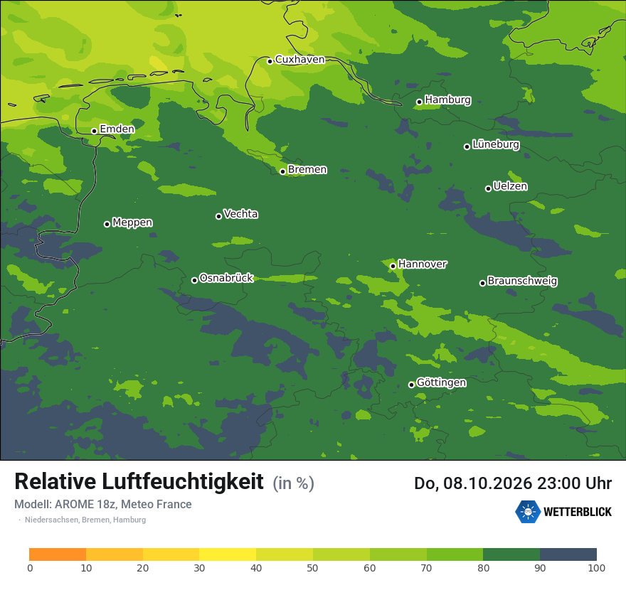 Modellkarte AROME – relhum – ni