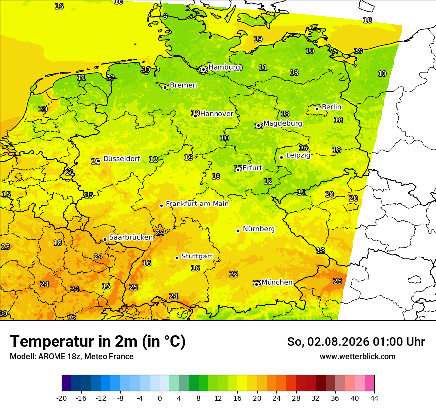 Modellkarte AROME – t2m – deutschland