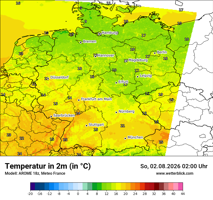 Modellkarte AROME – t2m – deutschland