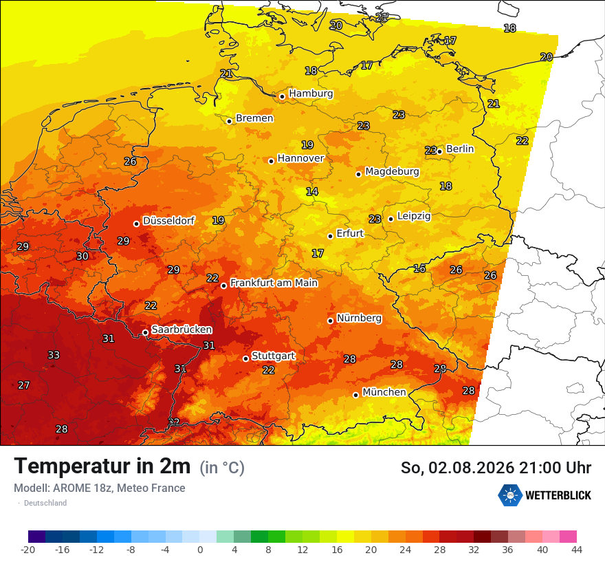 Modellkarte AROME – t2m – deutschland