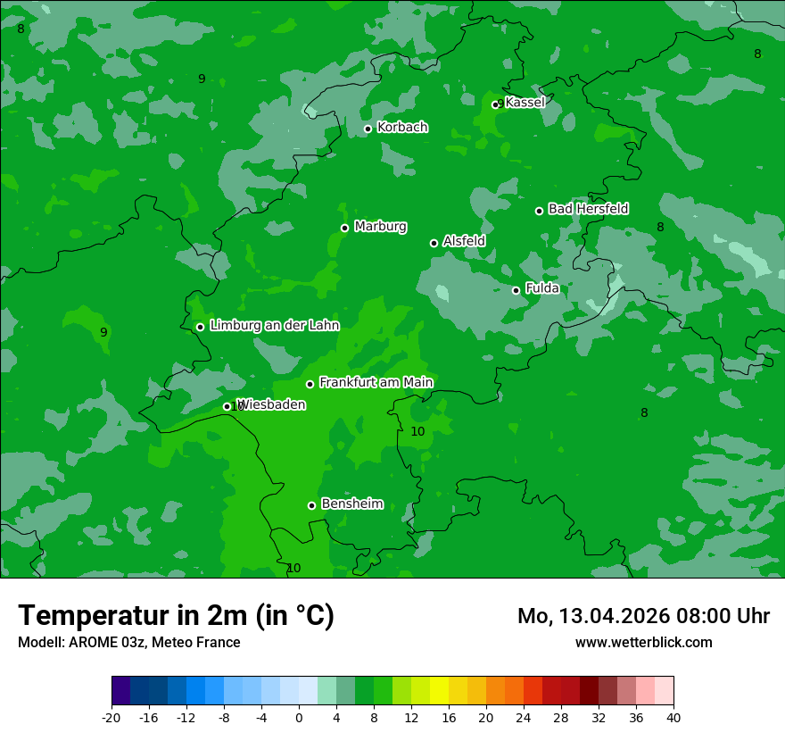 Modellkarte AROME – t2m – he