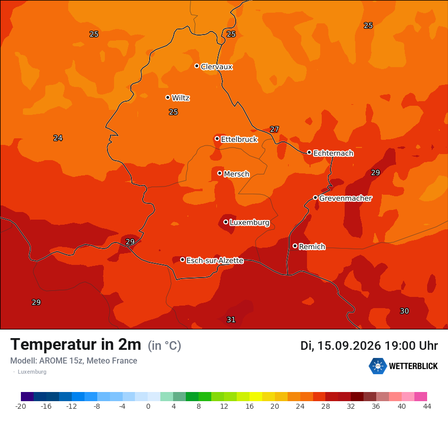 Modellkarte AROME – t2m – luxemburg