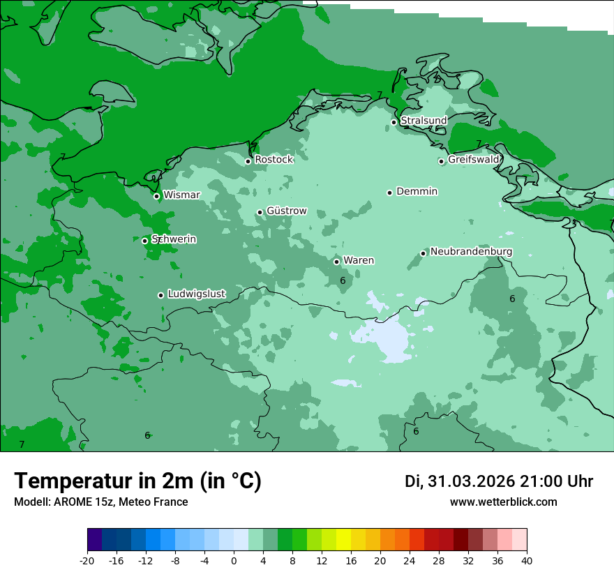 Modellkarte AROME – t2m – mv