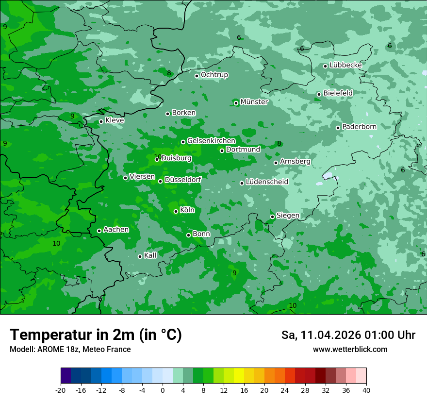 Modellkarte AROME – t2m – nrw