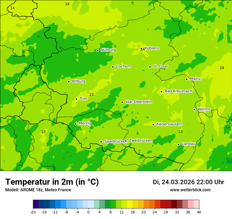 Modellkarte AROME – t2m – rp