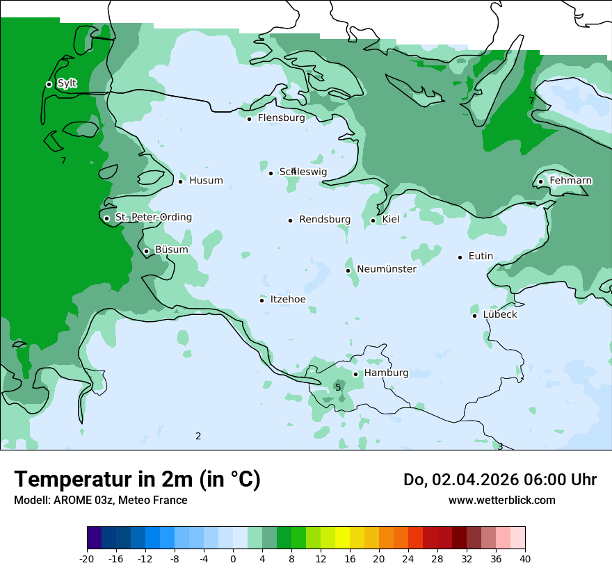 Modellkarte AROME – t2m – sh