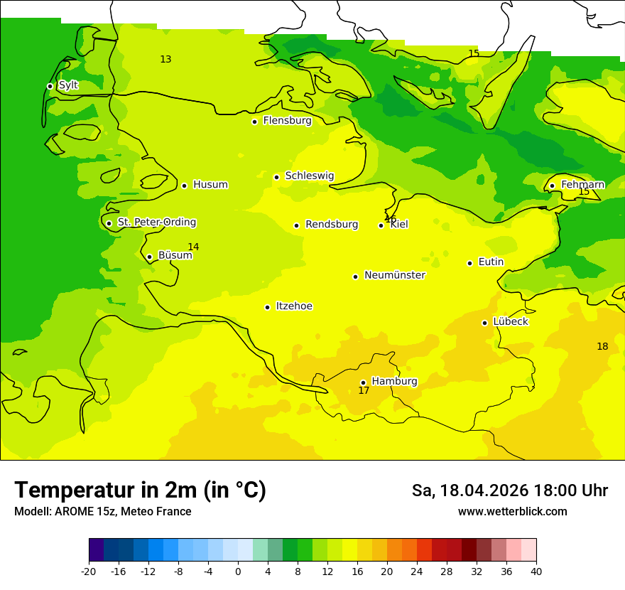 Modellkarte AROME – t2m – sh