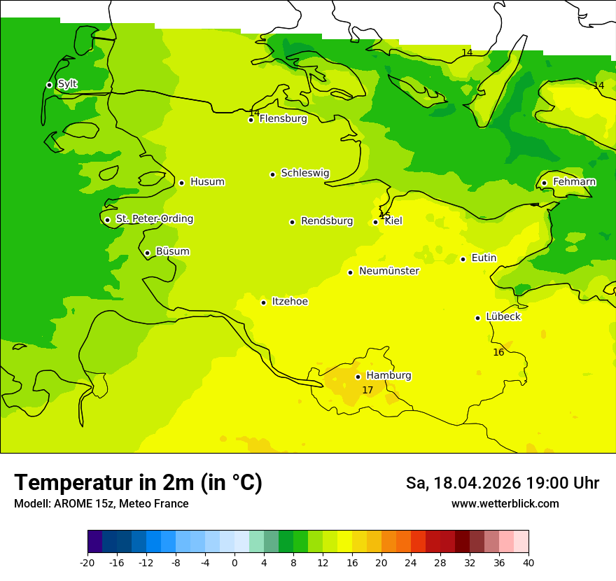 Modellkarte AROME – t2m – sh