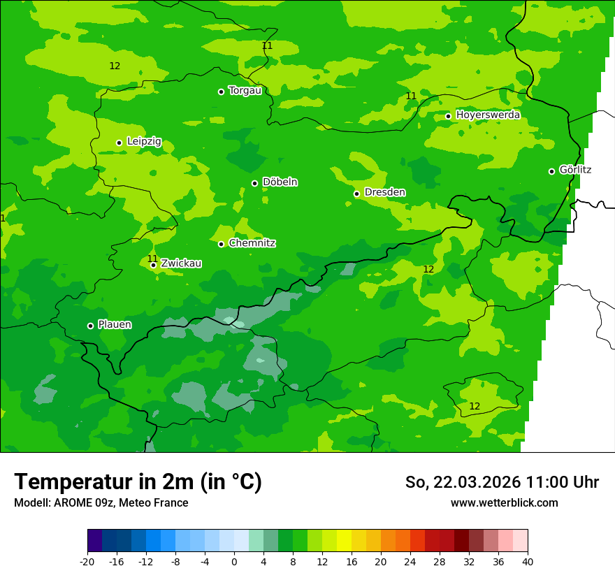 Modellkarte AROME – t2m – sn