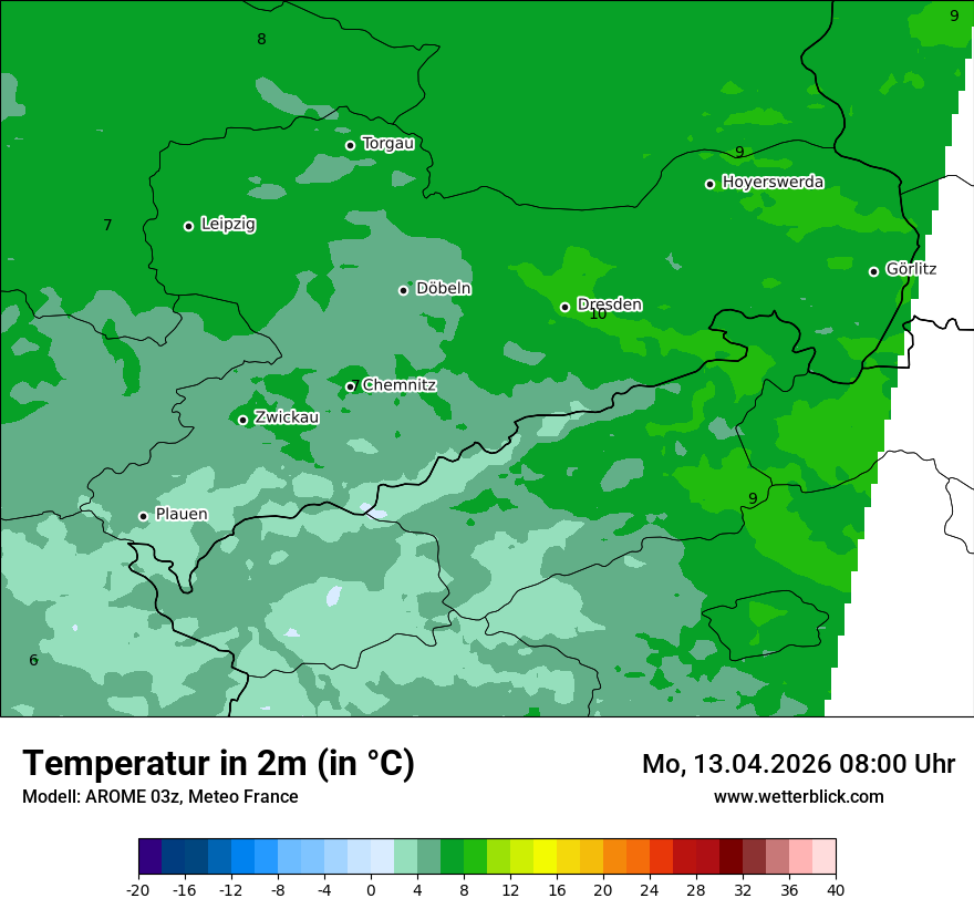 Modellkarte AROME – t2m – sn