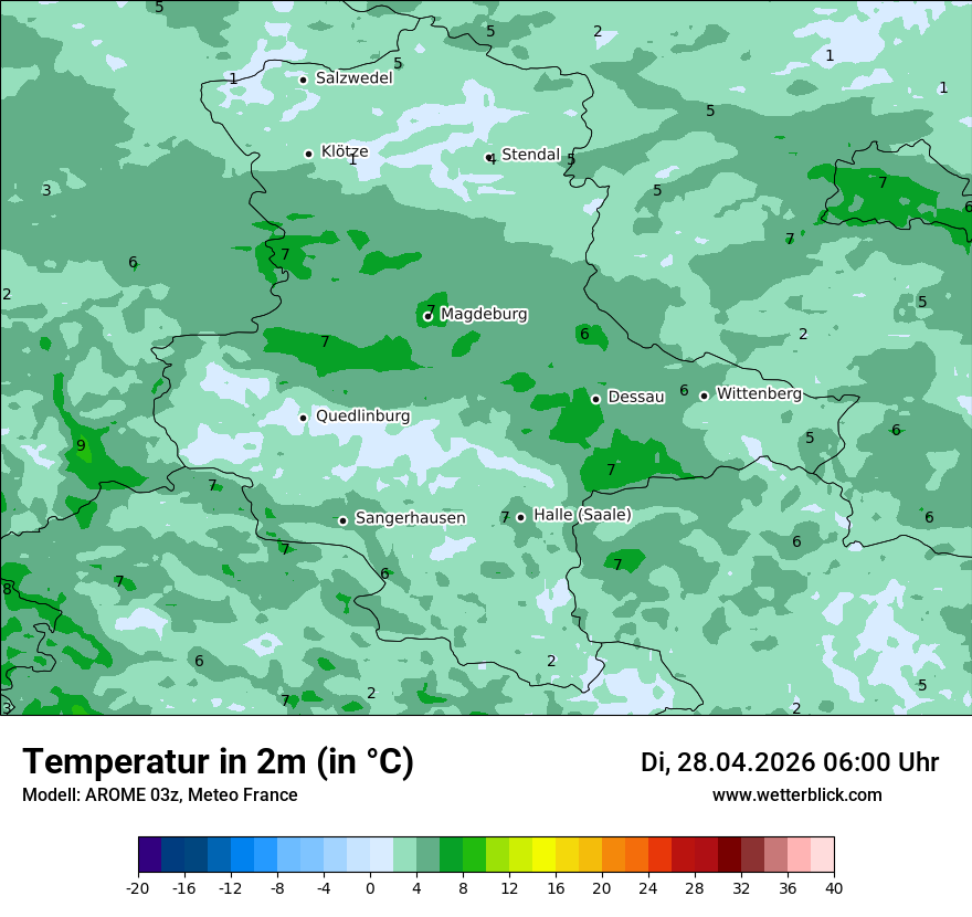 Modellkarte AROME – t2m – st