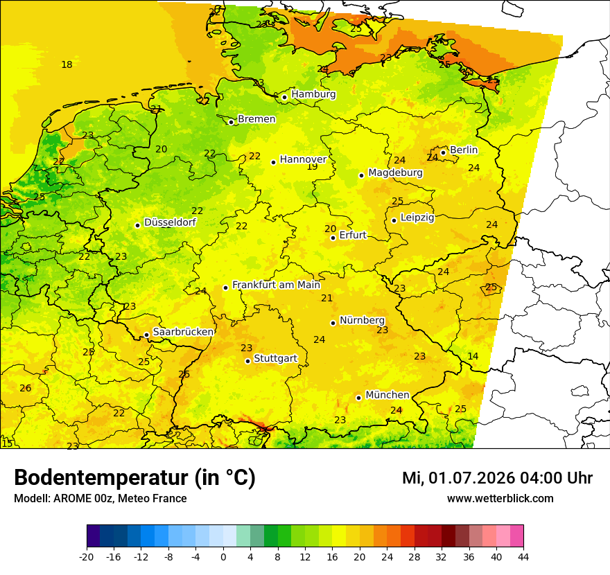 Modellkarte AROME – t_g – deutschland