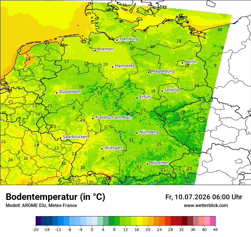 Modellkarte AROME – t_g – deutschland