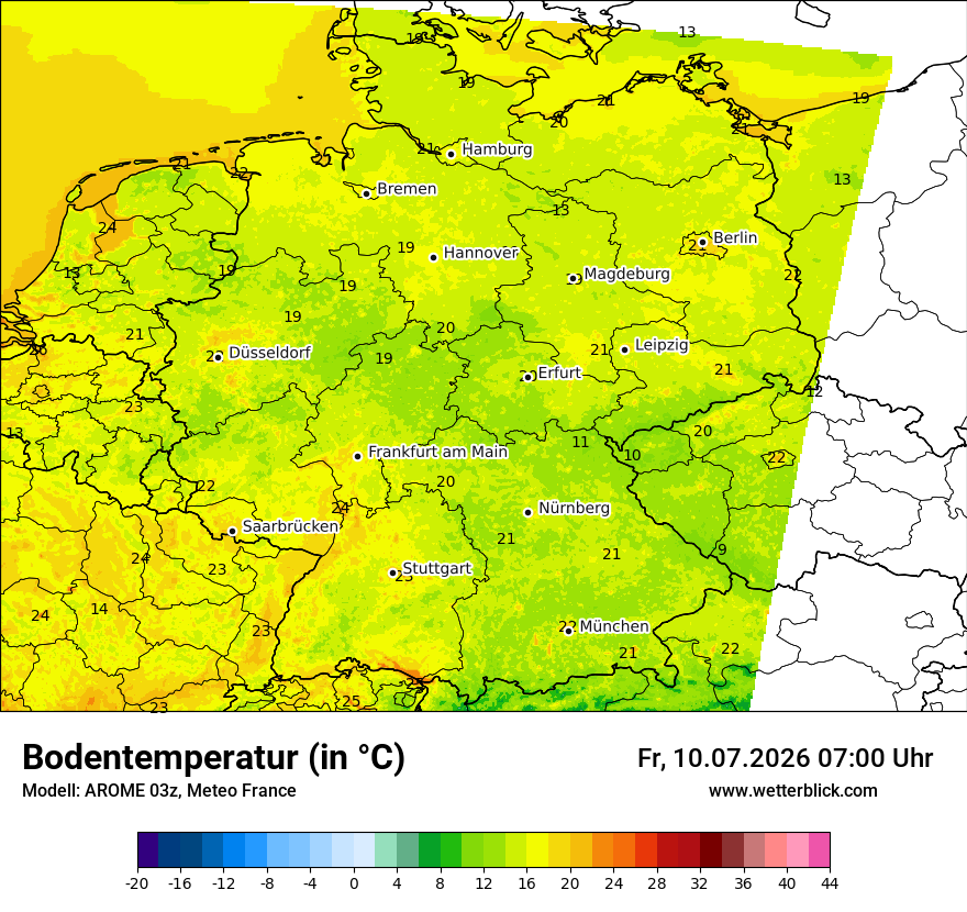 Modellkarte AROME – t_g – deutschland