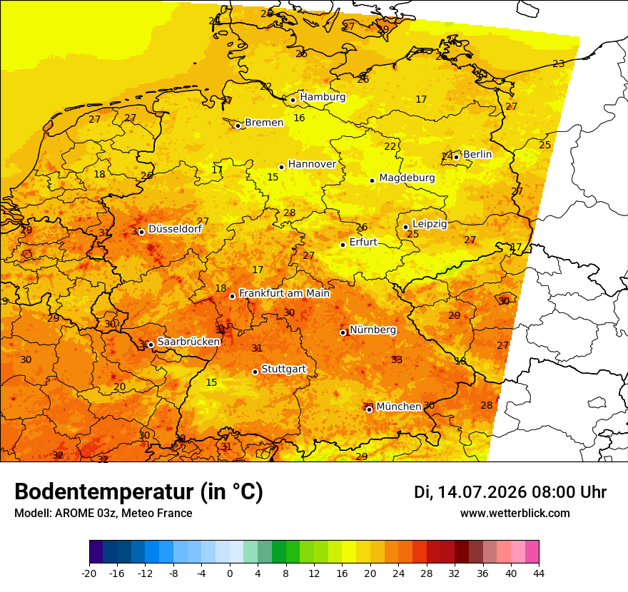 Modellkarte AROME – t_g – deutschland