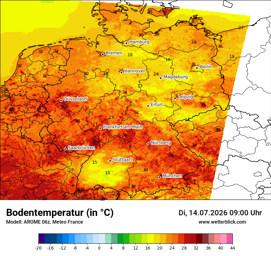 Modellkarte AROME – t_g – deutschland