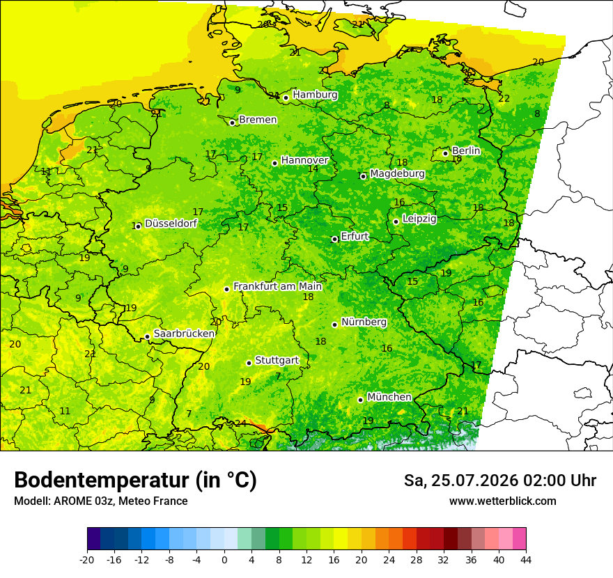 Modellkarte AROME – t_g – deutschland